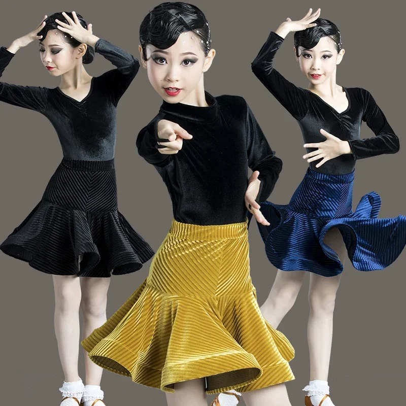 

Girl Salsa Rumba Samba Latin Dance Dress Girls' Dance Practice Clothing Girl Tango Ballroom Dance Costumes Dress
