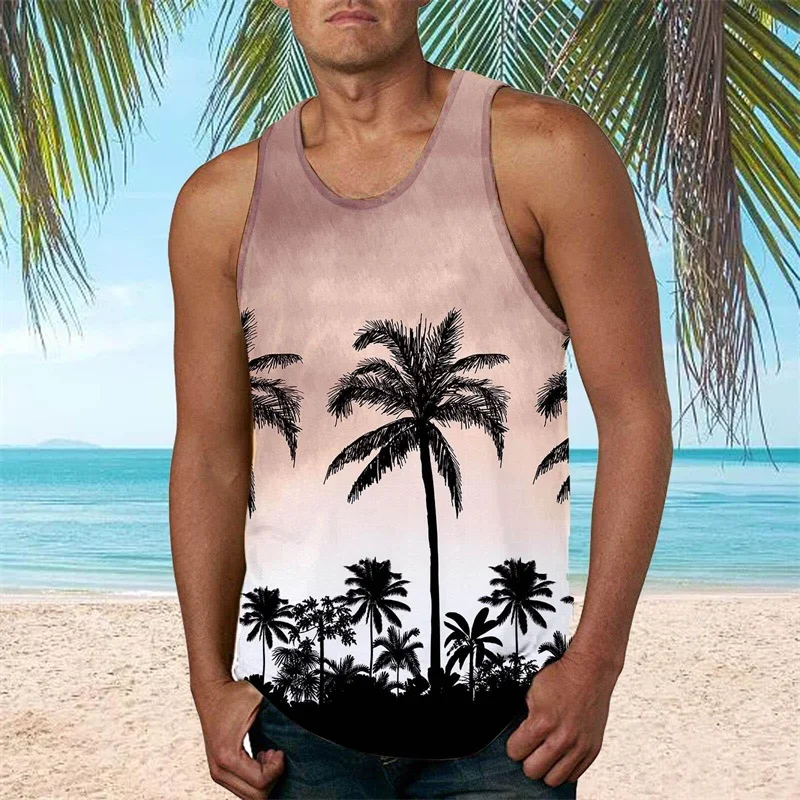 

Men's Outdoor Beach Vacation Tank Top Gradient Print Relaxed Fit Breathable Quick-Dry Crew Neck Tank Casual Vacation Wear