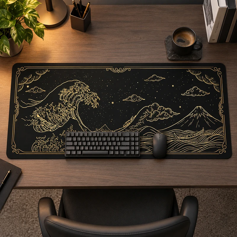 Mouse Pad Black Gold Vintage Ocean Waves Gamer XL Home Mousepad XXL Desk Mats Carpet Office Laptop Table Mat Desktop Mouse Pad