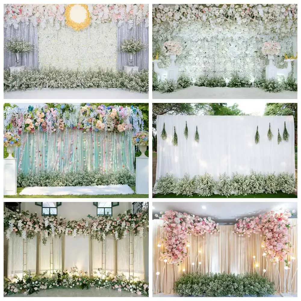 MOON.QG Wedding Reception Ceremony Photography Backdrop Draping Cloth Photo Background Drapes Curtain Flower Feather Party Props