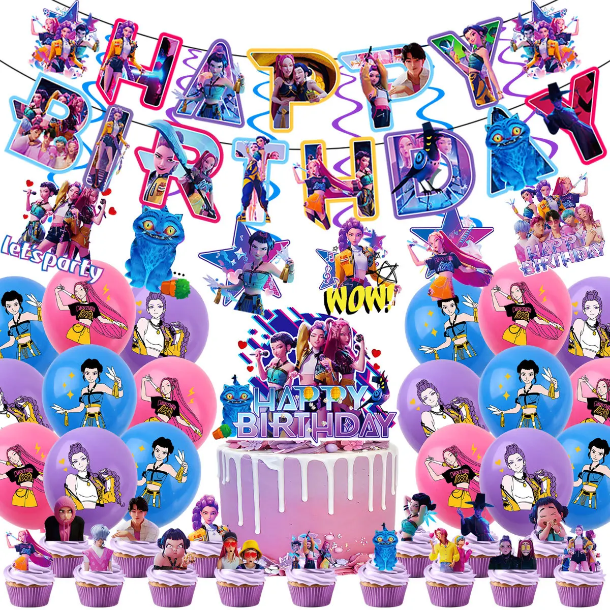 KPop Demon Hunters Theme Birthday Party Banner Balloon Cute Rumi Mira Zoey Birthday Balloons Cake Topper Backdrop Deco Party Toy image 5