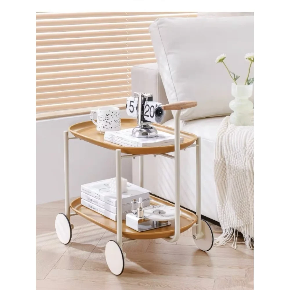 Movable Small Pushcart Small Cart Double Layered Coffee Table Leisure Modern Living Room