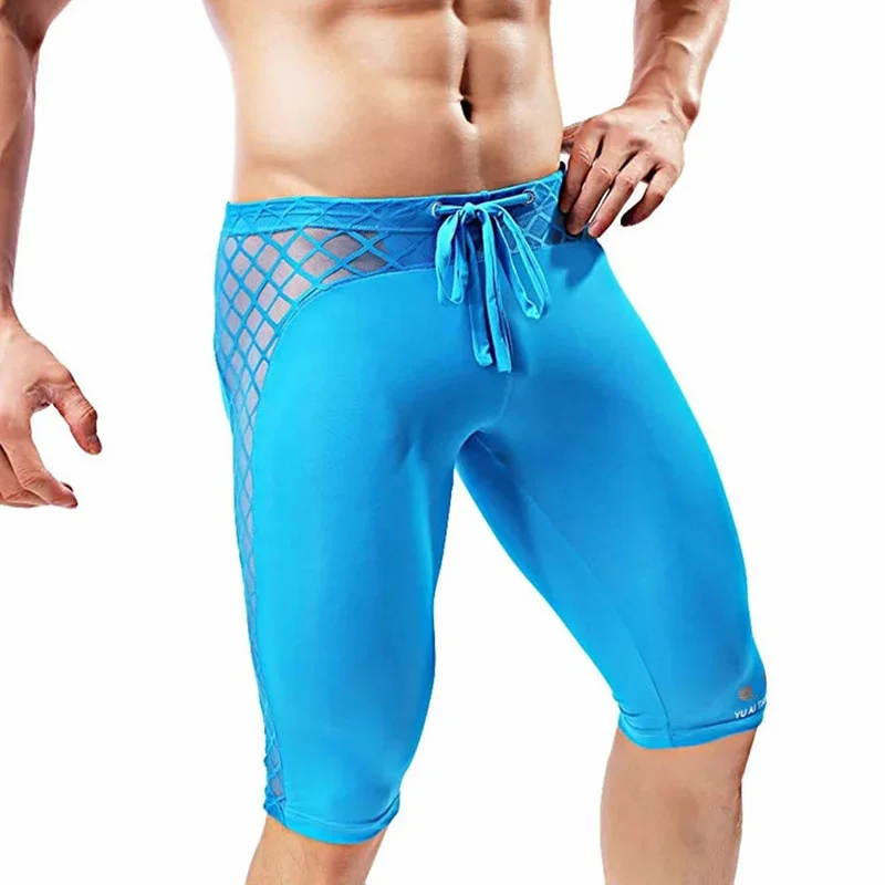 Men's Mesh Cool Compression Yoga Workout Tight Shorts Breathable Short Pants Hollow Out Mens Sport Fitness Running Sweat Shorts