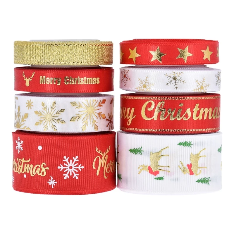 Ribbons DIY Xmas Party Wrapping Decor Supplies Material 8 Patterns Ribbon