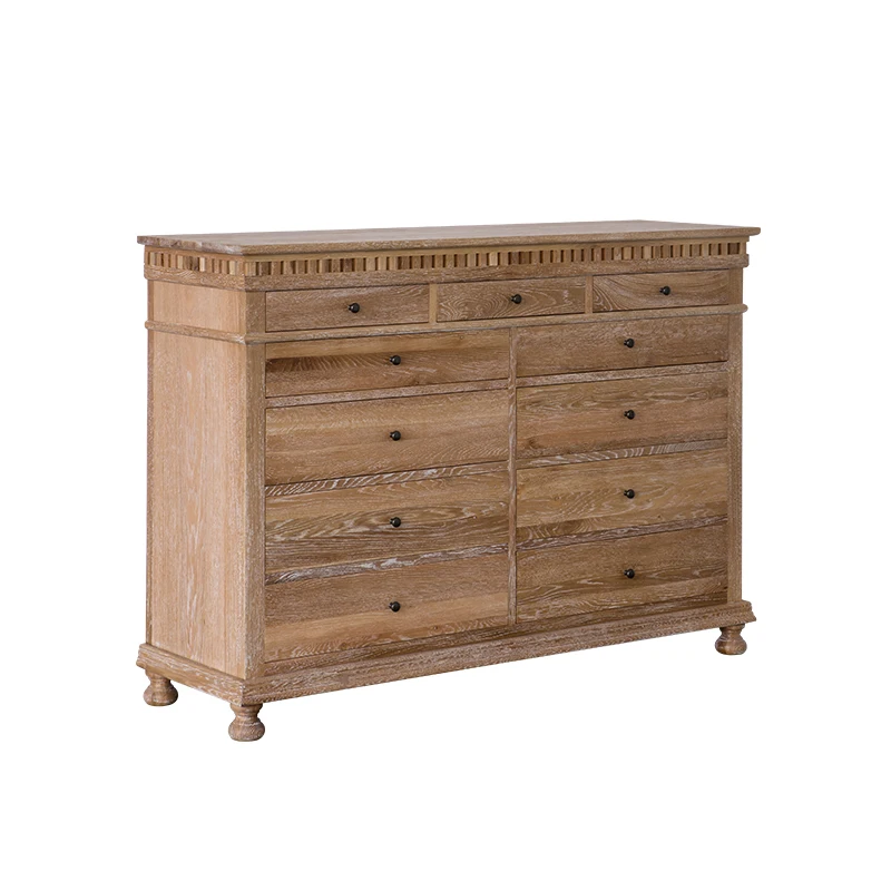 

American country oak all solid wood eleven chest cabinets living room multi-drawer storage retro art side cabinet