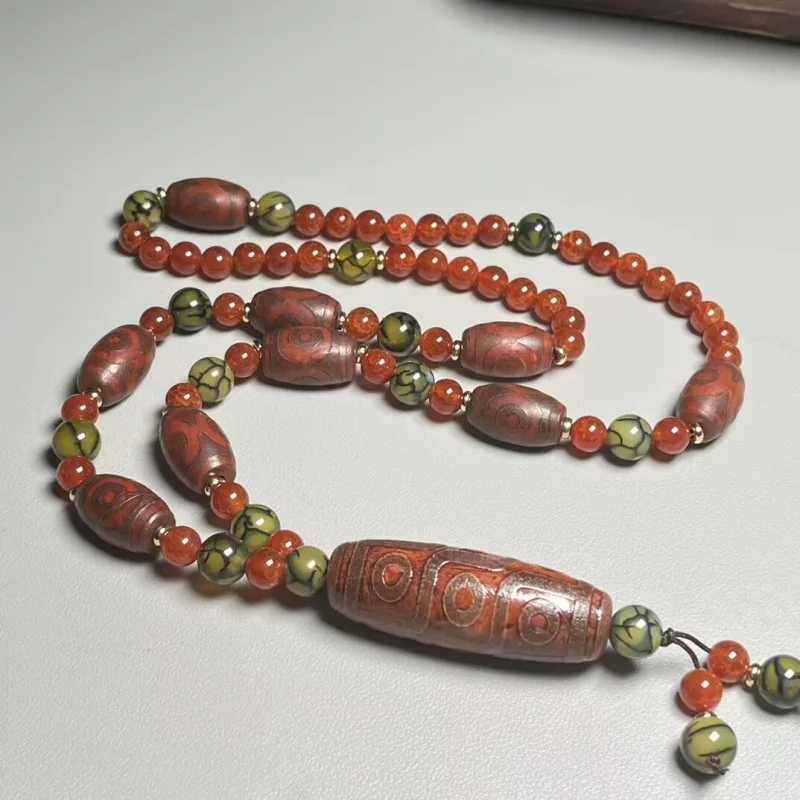 

Агатовые старые девятиглазые буддийские бусины, ожерелье унисекс, традиционная цепочка для свитера Tianzhu