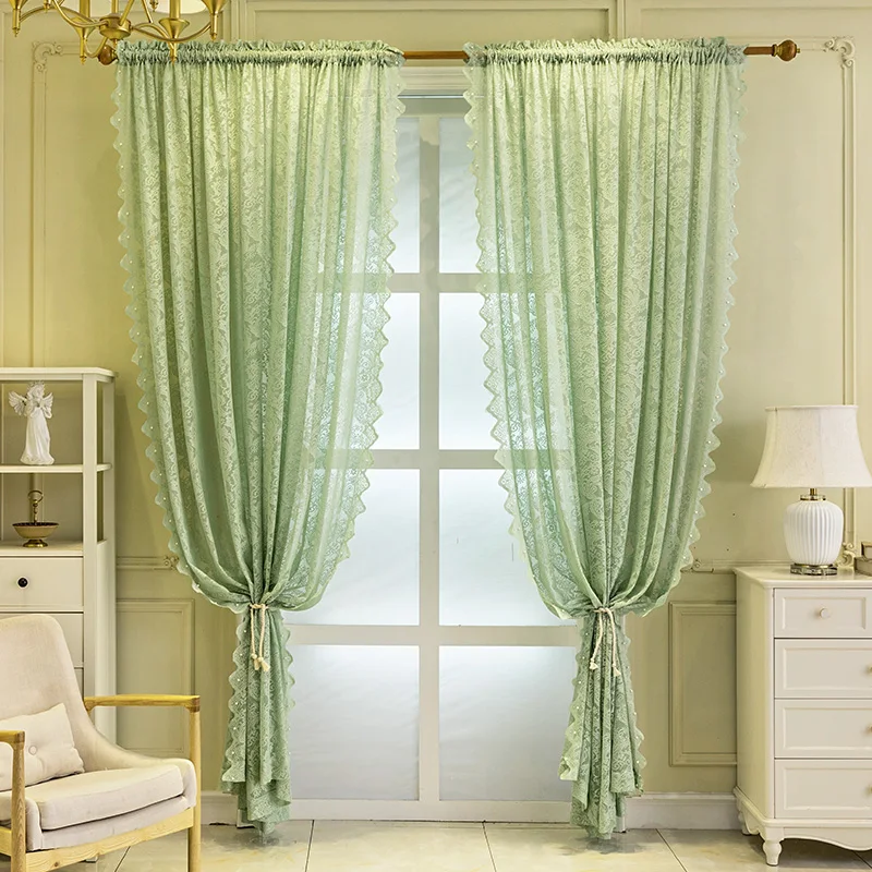 French vintage lace curtains bedroom balcony living room window screen partition wave lace Korean dream curtains