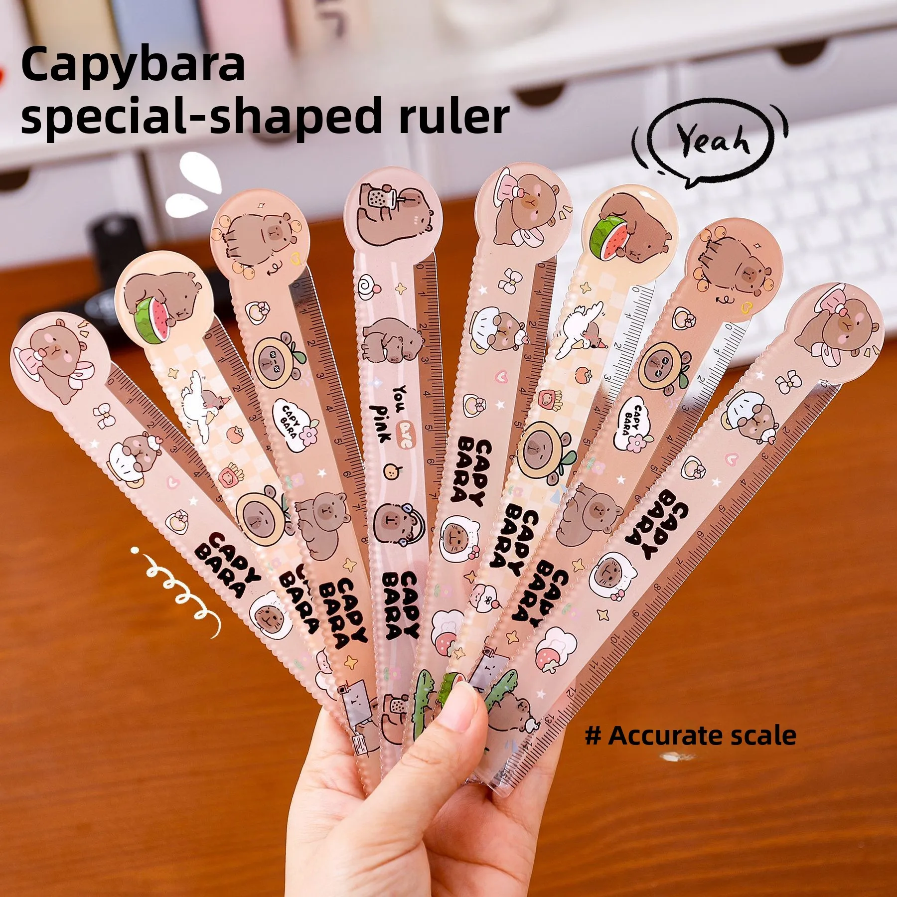 12 Pcs Kapibara Shaped Straight Ruler Student Cute High Value Scale Cartoon Capybara Learning Stationery Straight Ruler