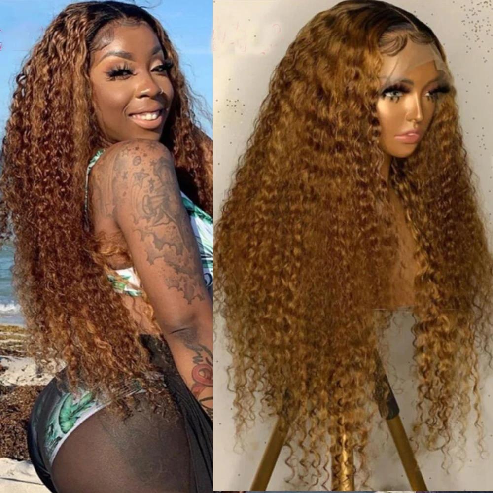 

Soft 26” Long Ombre Blonde Brown Curly 180Density Lace Front Wig For Black Women Babyhair Heat Resistant Preplucked Glueless