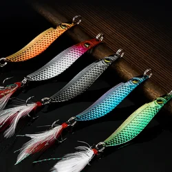 5PCS/Box Spoon Lures 10g 15g sequin Hard Bait Fishing Metal Spoon Wobbler Metal Lures 5 colors Feather Hook Fishing Tackle