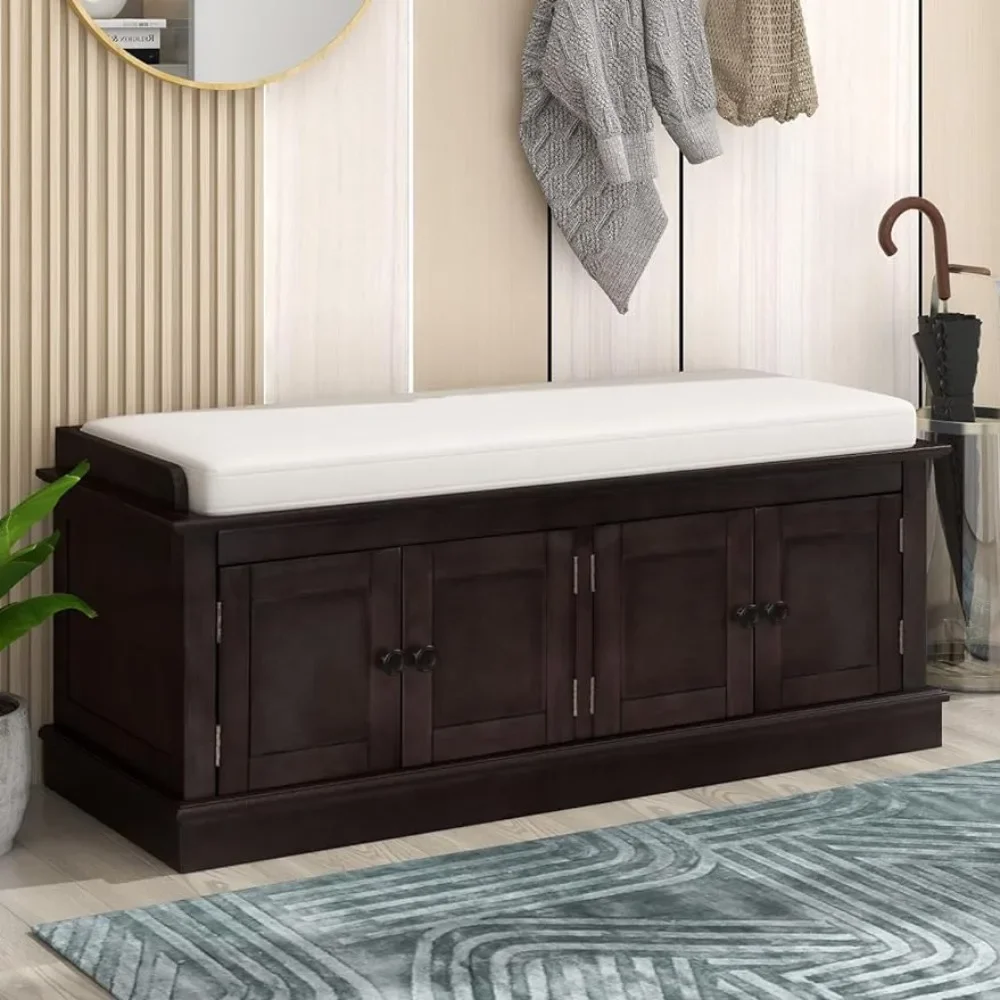 

Storage Bench Easy Assembly Stool With Removable Cushion Pouf Adjustable Shelves Living Room Home Freight free
