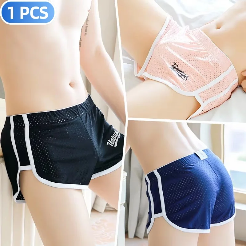 Men Sports Running Shorts Summer Fitness Pants Trunk Mesh Breathable Sexy Boxers Home Wear Jogger Shorts Male Loose underwear