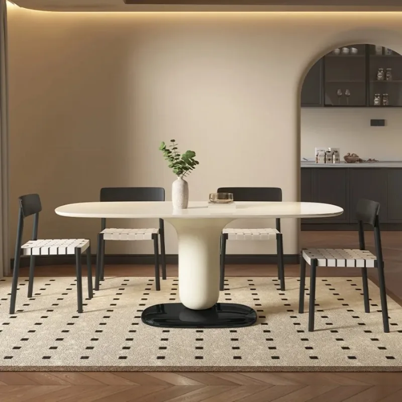 Modern Minimalist Dining Table Round Modern French Dining Retro Luxury Oval Nordic Design Style Furniture Tavoli Da Pranzo LJ40