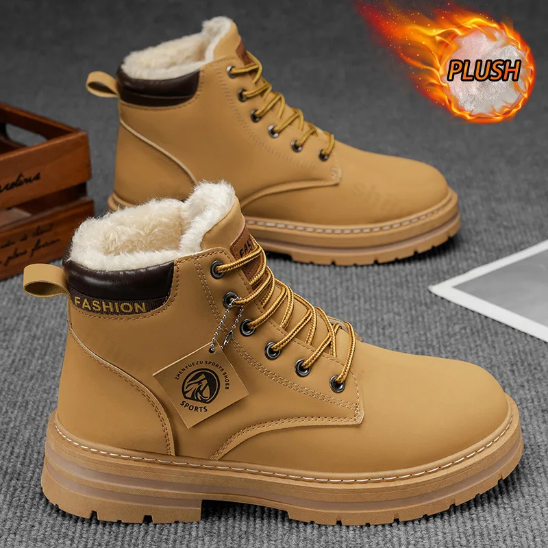 Men Snow Boots Outdoor Ankle Boots 2025 Winter Comfortable Non Slip Casual Shoes Short Boots Fashion Warm Plush Botas Hombre