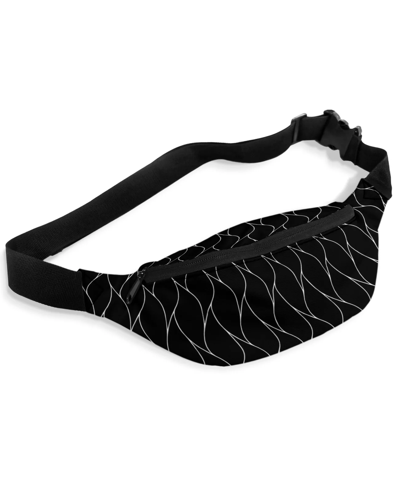 Black Wave Pattern Texture Waist Bag Women Men Belt Bags Large Capacity Waist Pack Unisex Crossbody Chest Bag