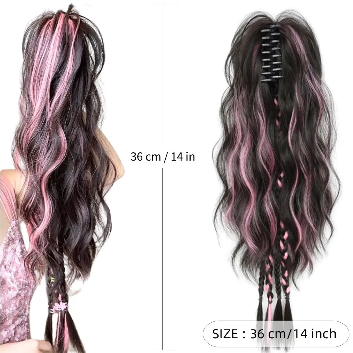 Multicolor Long Roll Wavy Claw Clip Synthetic Ponytail Wig Fashion Distinctive Wig Women's Ponytail Grab Clip