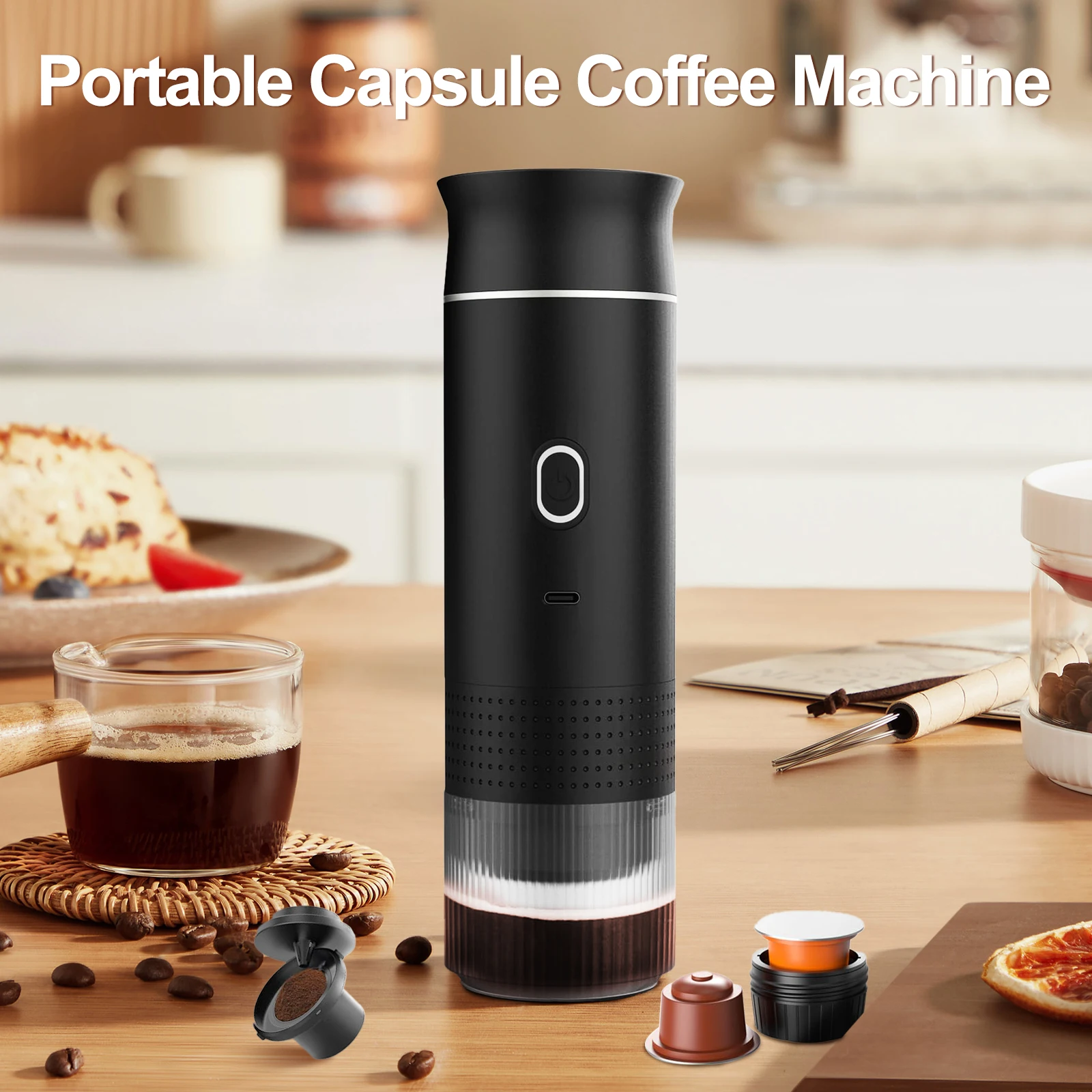 Portable espresso machine, coffee maker for on the go, 3-in-1 rechargeable coffee maker for the car, compatible with ground coff