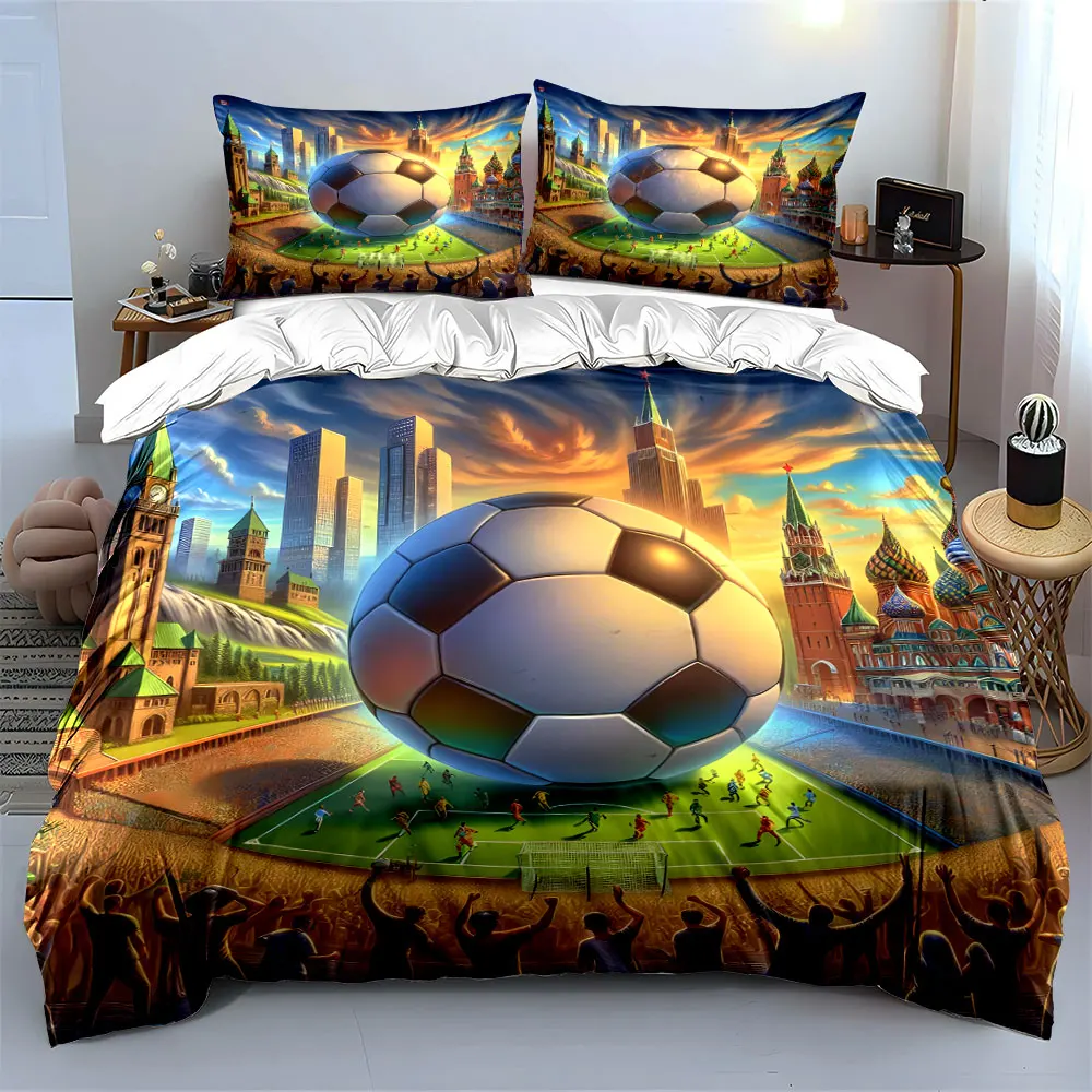 Soccer-themed global landscape Print Bedding Set 1 Duvet Cover 2 Pillowcases for Adult and Children Luxury Gift Full Size
