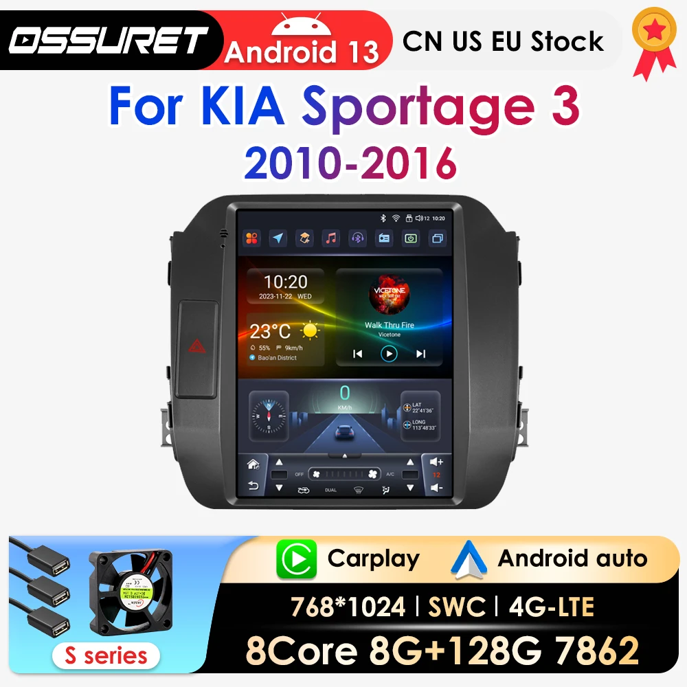 2Din Android 13 Car Radio for KIA Sportage 3 2010-2016 Car Multimedia Player GPS Display Screen Monitor Carplay 4G WIFI 7862