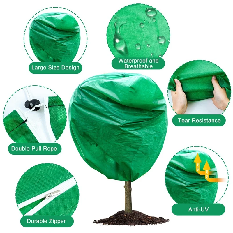 Large Plant Covers Freeze Protection, 94.4X78.7Inch Winter Tree Covers With Zipper Drawstring Thickened Frost Blanket