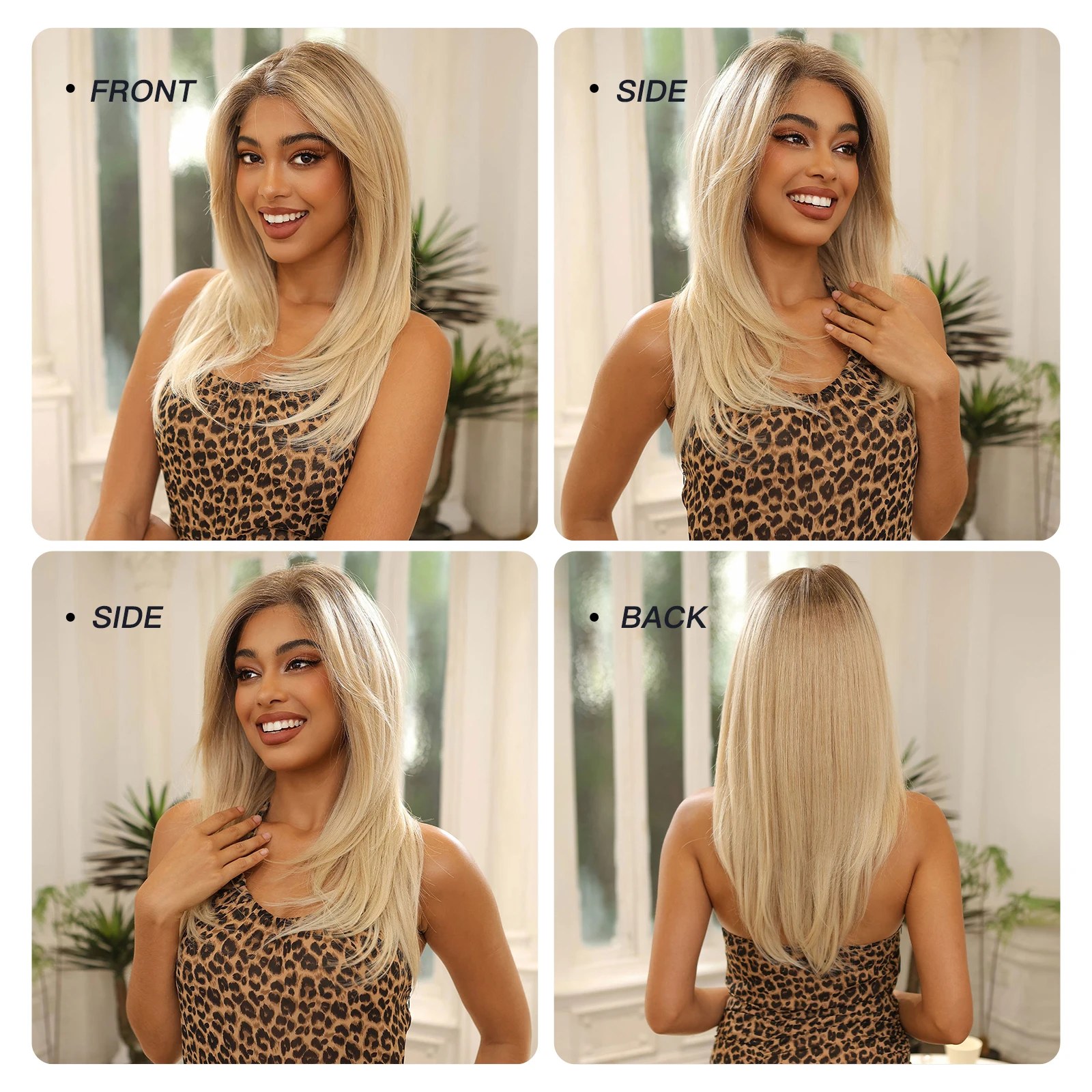 Layered Synthetic Lace Wigs Dark Brown White Blonde Ombre MONO Top Wig 4X4 Lace Front Wig FUTURA Hair for Women Daily Party Mono