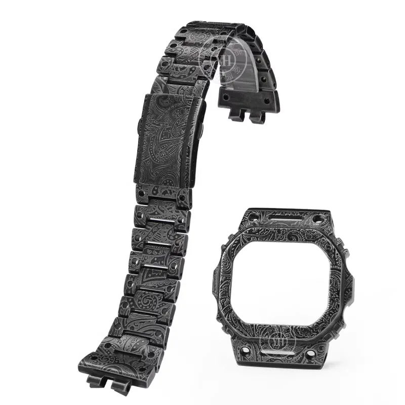 Para casio g-shock dw5600 dw5610 GMW-B5000 paisley conjunto de caixa de relógio pulseira de aço inoxidável refinado metal sólido pulseira unissex