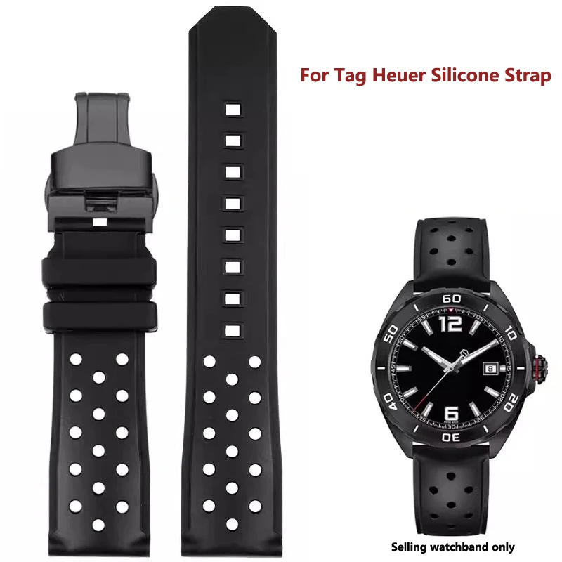 Tag Heuer Racing F1 WAZ2113 Sports Watch Series, Men's Black Silicone Watch Band, Watch Accessories Strap, 22mm