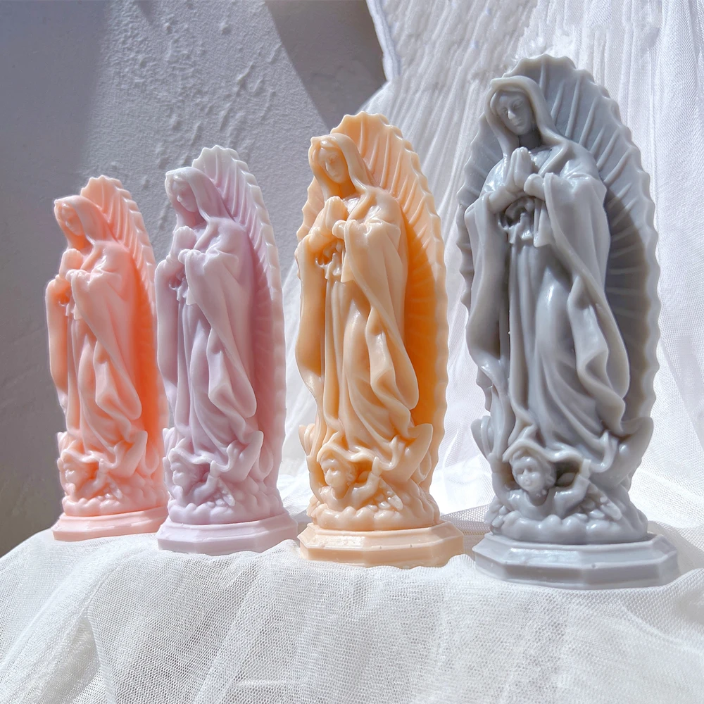 Homyl Virgin Mary Statue Candle Silicone Mold Catholic Blessed Virgin Mother Mary Figurines Candle Mould Our Lady Sculpture Gift