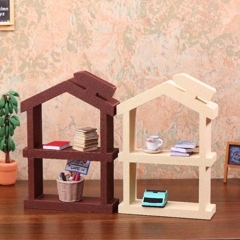 1/12 Dollhouse Simulation Double Layer Bookshelf Display Rack Model Doll Home Study Furniture Decor Toy Dolls House Accessories
