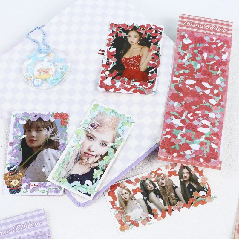 1Pcs Colorful Shiny Flower Stickers Rose Ribbon Stickers for DIY Photo Albums Journaling