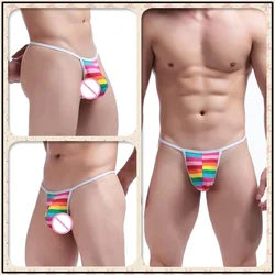 String taille basse érotique pour hommes, lingerie sexy, sous-vêtements masculins, mini culotte à dos en T, string à rayures, document solide, gay, sissy