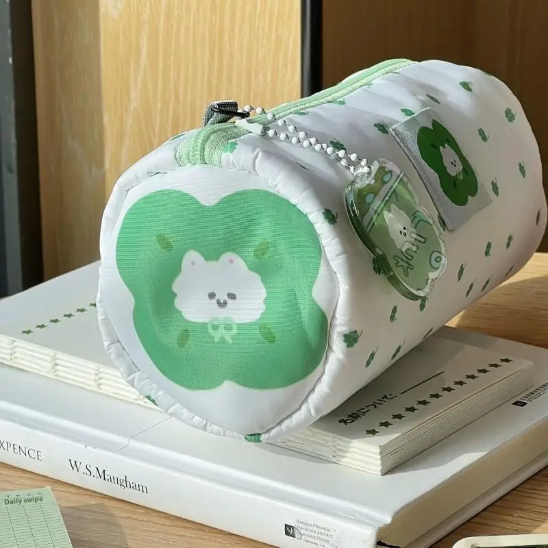 مقلمة لطيفة ذات سعة كبيرة، تصميم قطط البرسيم بأربع أوراق - مثالية لتخزين المدارس والمكتب والسفر