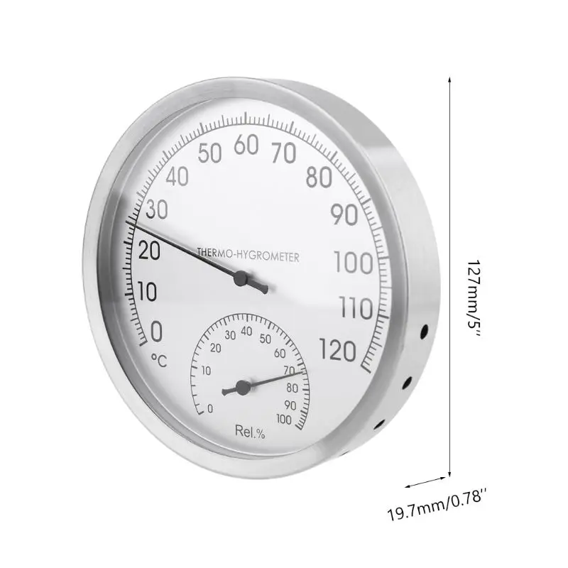 Round Thermometer Hygrometer Stainless Steel Indoor Outdoor Sauna Room Temp Test