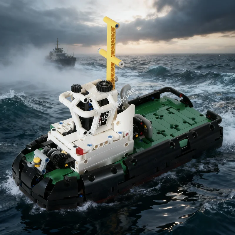 624pcs MOC Harbor Tugboat Technical Model Building Blocks Architecture Festival Gift DIY Idea Toys Creative Education Brick