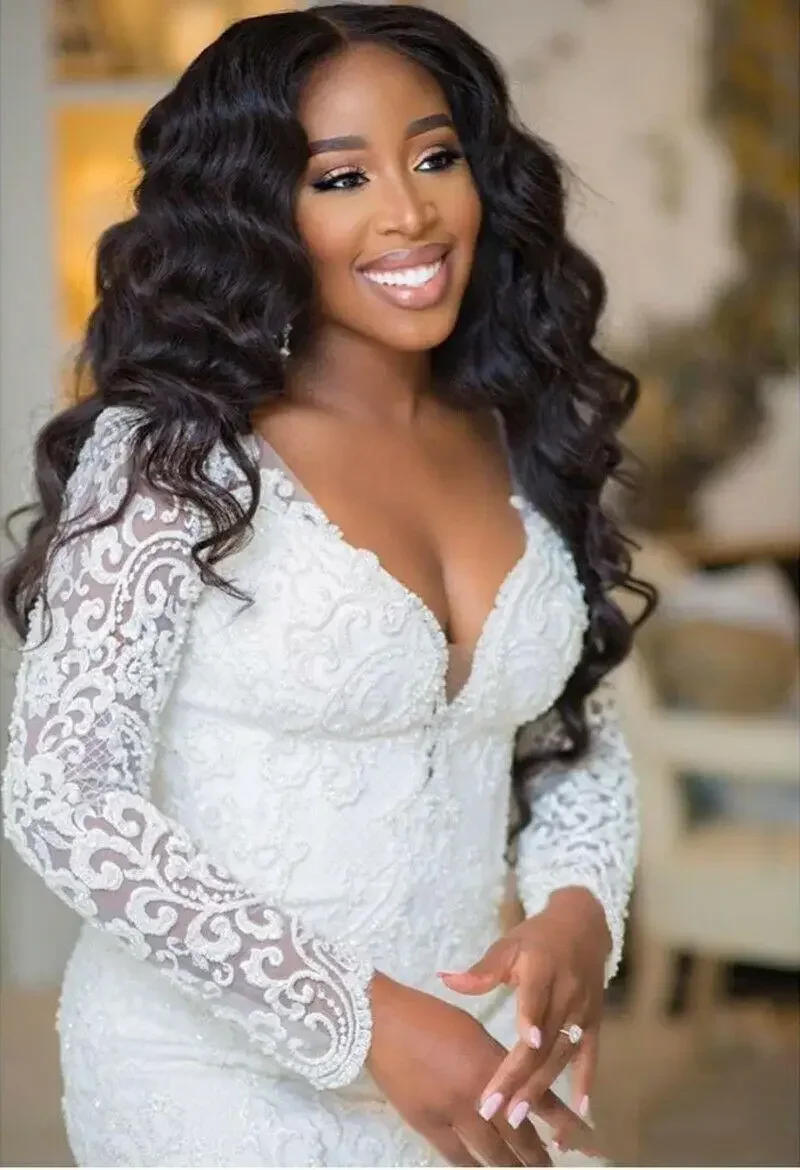 Customized African Mermaid Wedding Dresses Long Sleeve Plus Size Dress Bridal Gown Custom Made For Bride