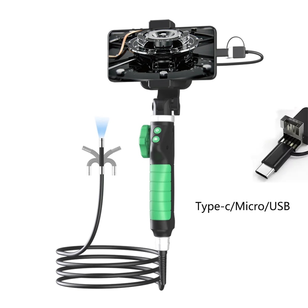 Dodosee 3.9mm 3 in 1 Articulating Endoscope Camera HD 1080P Borescope Car Inspection Industrial Endoscope For Android Phone
