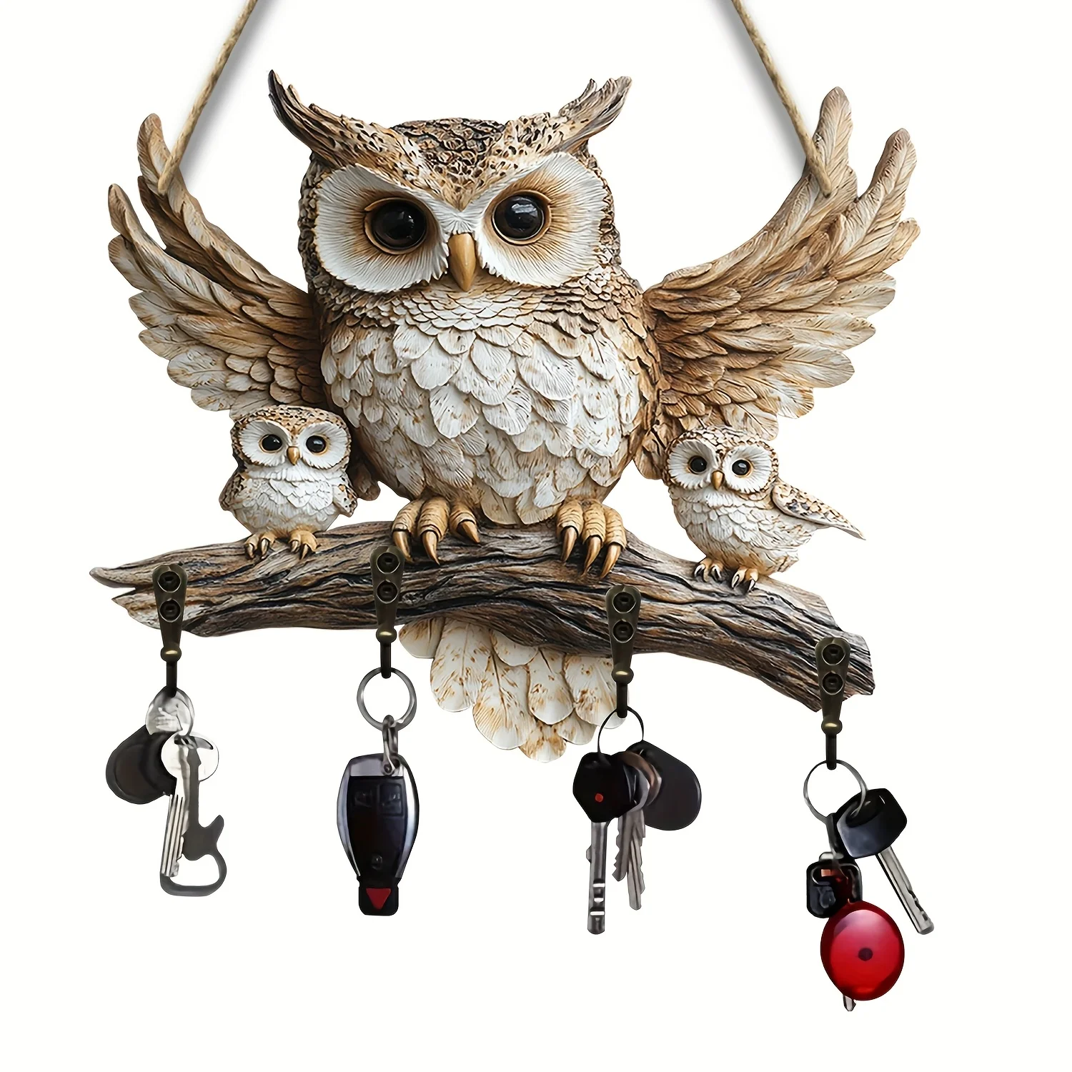 Practical Owl-Themed Wooden Key Holder 1 Piece 2D Flat Multi-Functional Wall Display Stand Creative Storage Porch Decor Gift view 5