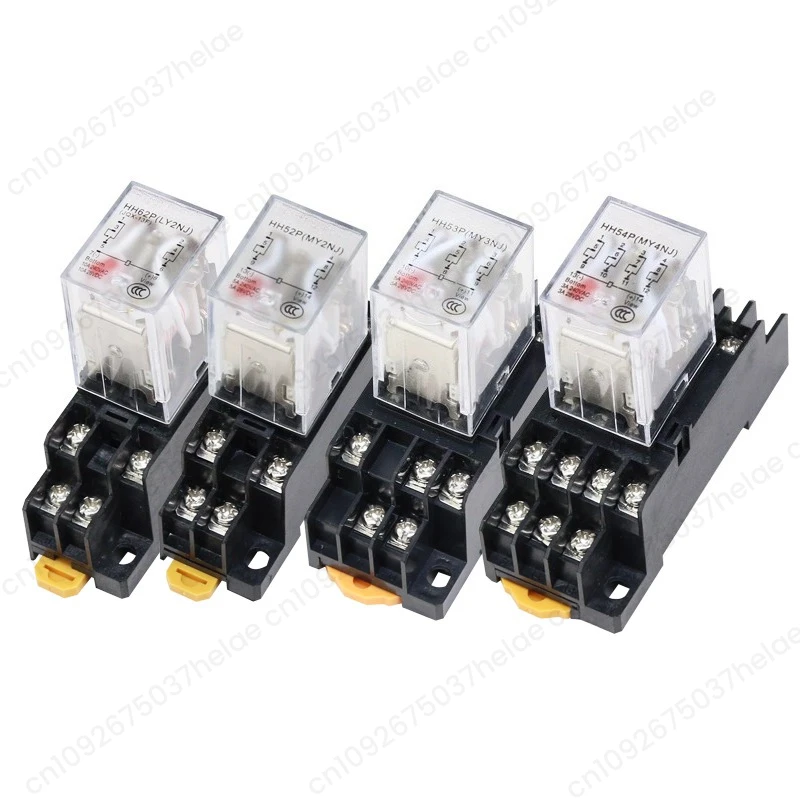 10PCS Small intermediate electromagnetic relay HH52P 53P 54P 62P MY2NJ with light and base 220v 12v