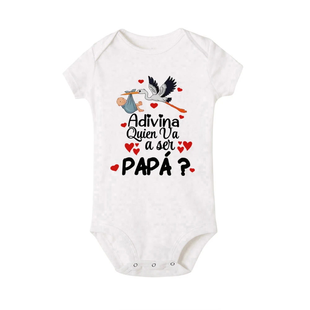 Guess Who Is Going To Be Dad Print Baby Romper Pregnancy Announcement Clothes Newborn Jumpsuit Infant Reveal Bodysuit for Daddy