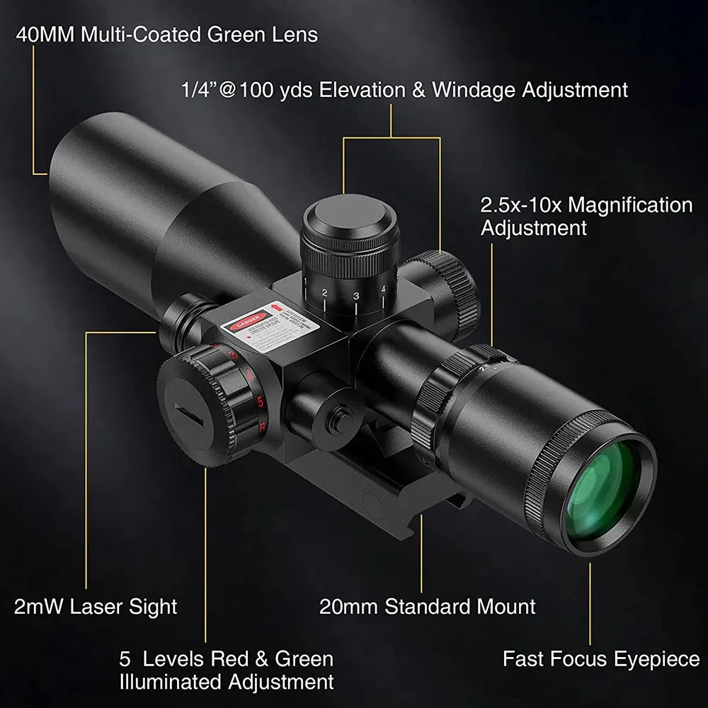 Imagem -05 - Escopo Rifle Tactical com Visão Vermelho e Verde Iluminado Riflescope Mil-dot Retículo Acessório de Caça 2510x40