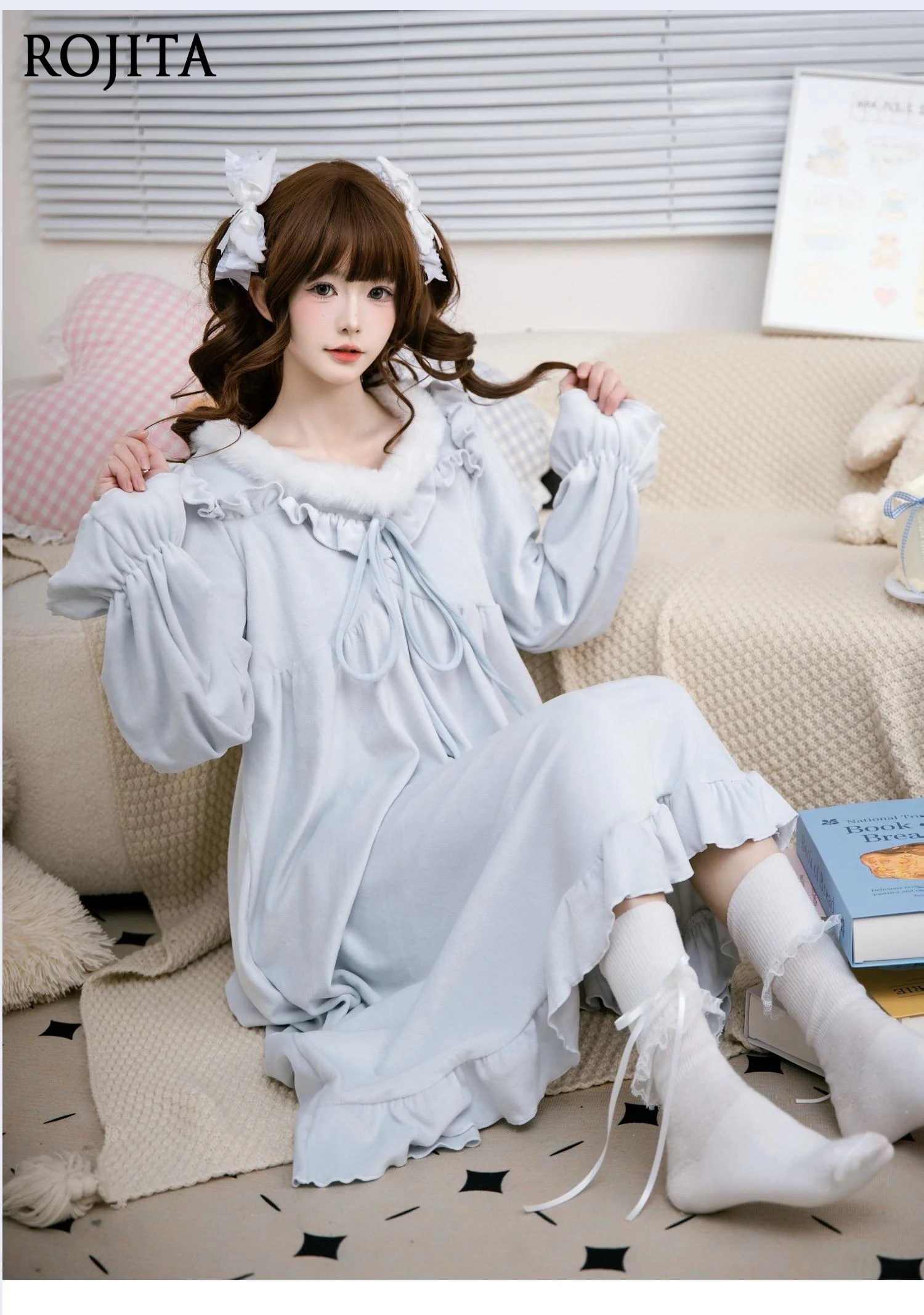 

Ночная рубашка в стиле Лолиты для женщин, осенне-зимняя супермягкая короткая мягкая пижама, милый стиль принцессы, которое можно носить на открытом воздухе, платье