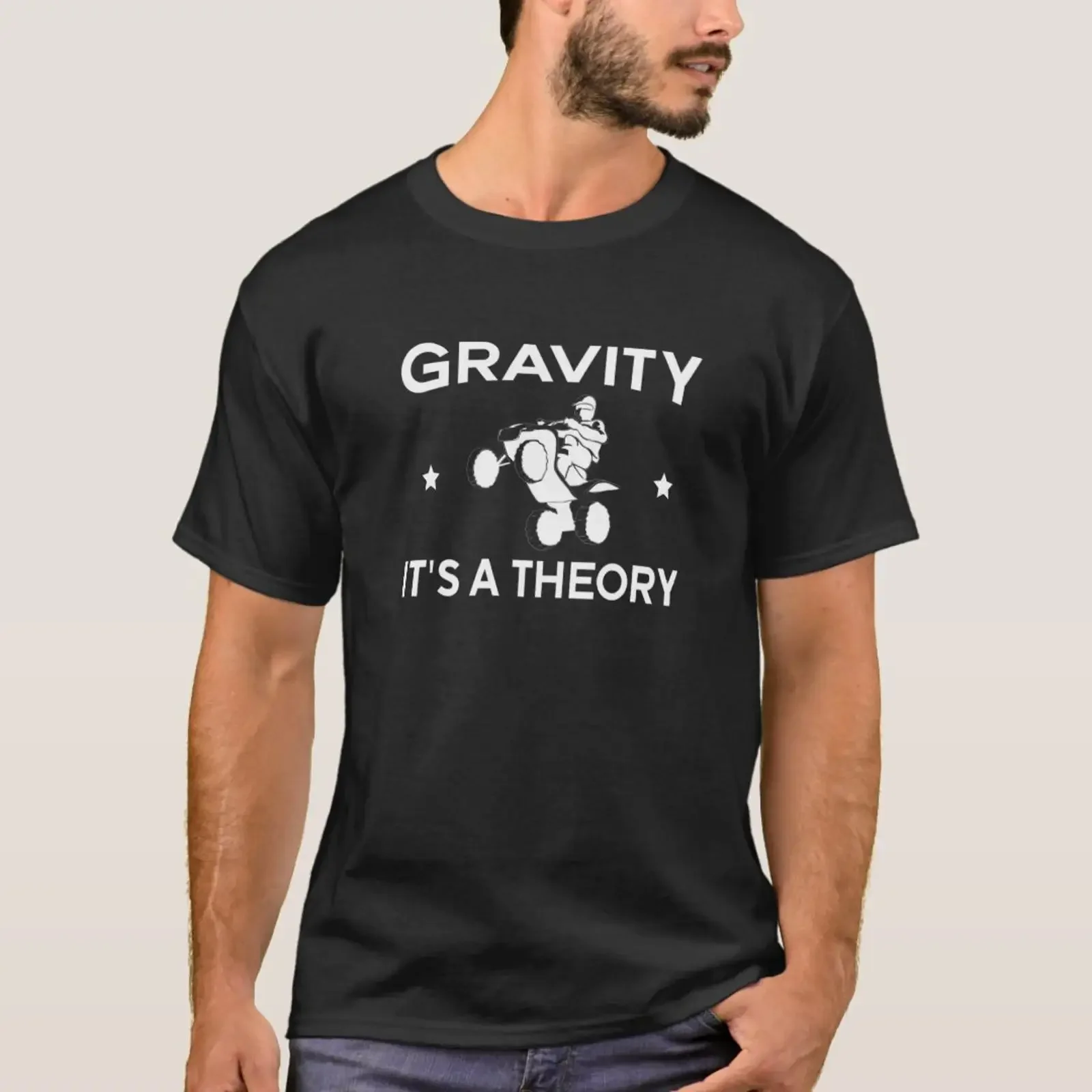 Gravity It's A Theory Quad Bike Rider T-Shirt Vintage Washed Herrenmode Designerkleidung Streetwear Unisex Leicht dehnbar