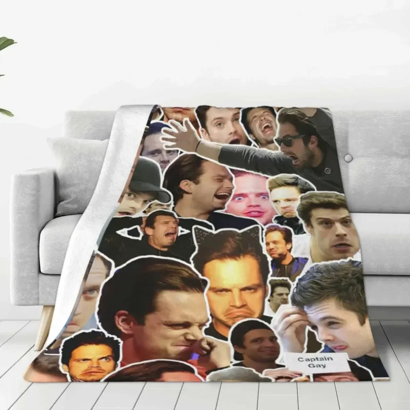 

Sebastian Stan Collage Actor Star Flannel Vintage Warm Throw Blanket for Home Textile Decor