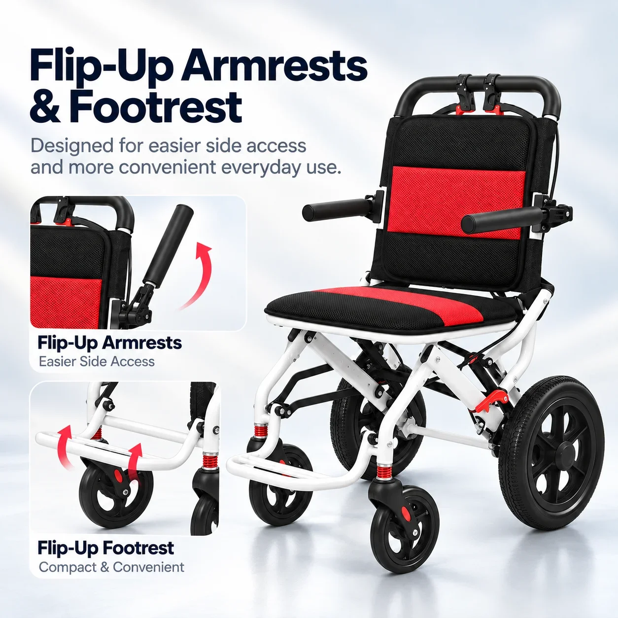 Lightweight Foldable Wheelchair for Adults, Compact, 220 lb Capacity