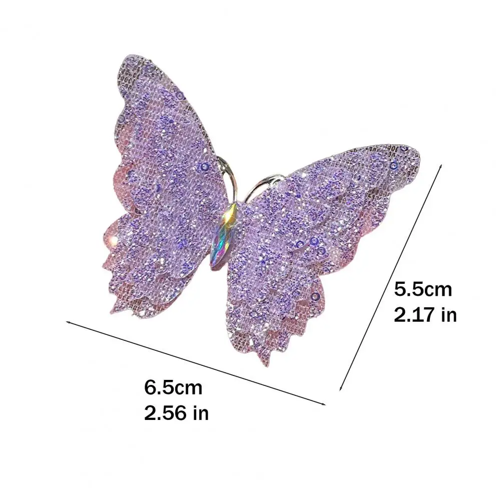 Compact Hair Clip Rhinestone Hair Clip with Gradient Mesh Yarn 3d Butterfly Side Bang Pin Fairy Girl Hair Accessories Decor Blue