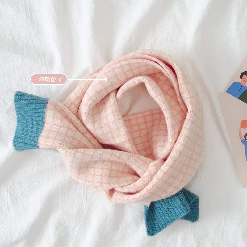 Outdoor Windproof Scarf Kids Boys Girls Scarf Winter Warm Fashion Patchwork Plaid Knitted Long Scarf Children Scarve