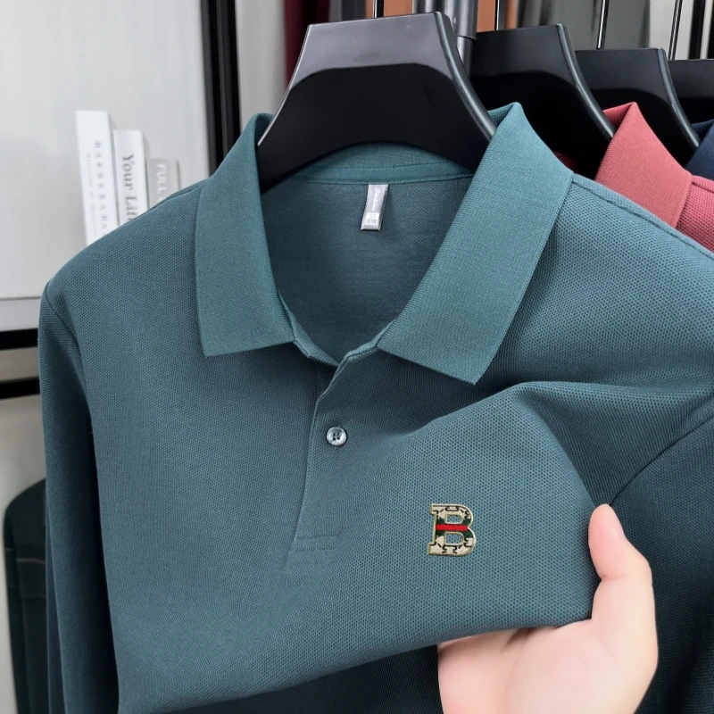 

100% хлопчатобумажная мужская рубашка с длинными рукавами POLO Осенний комфорт отдых роскошь модная марка буквенно - печатный Перевернутый воротник футболка