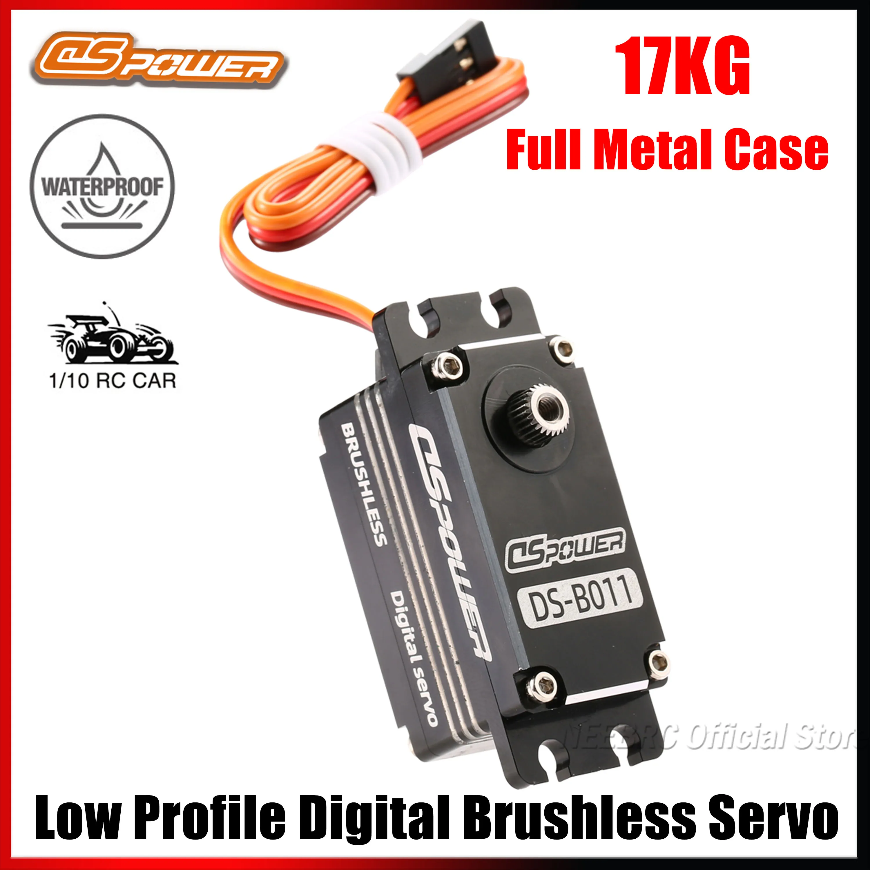 DSPOWER 17KG Waterproof Low Profile Digital Brushless Servo Metal Case Gear Motor 6-7.4V for 1/10 RC Model Boat Car Plane Robot