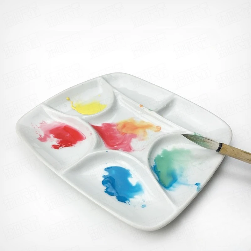 Square & Round Ceramic Paint Palette Watercolor Pigment Mixing Dish Porcelain Paint Tray for Artist Calligraphy