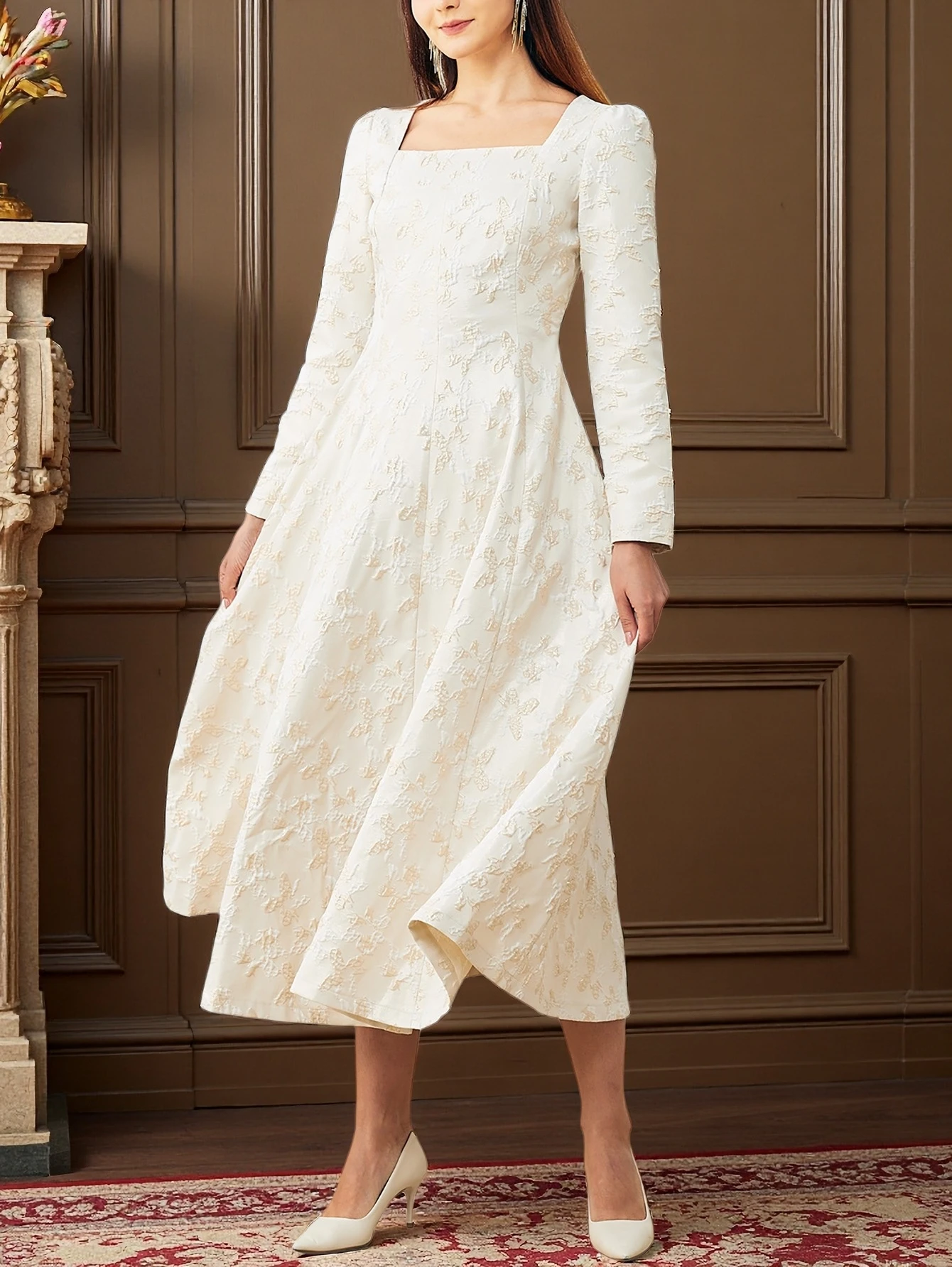 

DEVCHATA элегантные женские платья макси с цветочным принтом жаккардовое белое вечернее платье модная новая повседневная одежда бальное платье Vestidos